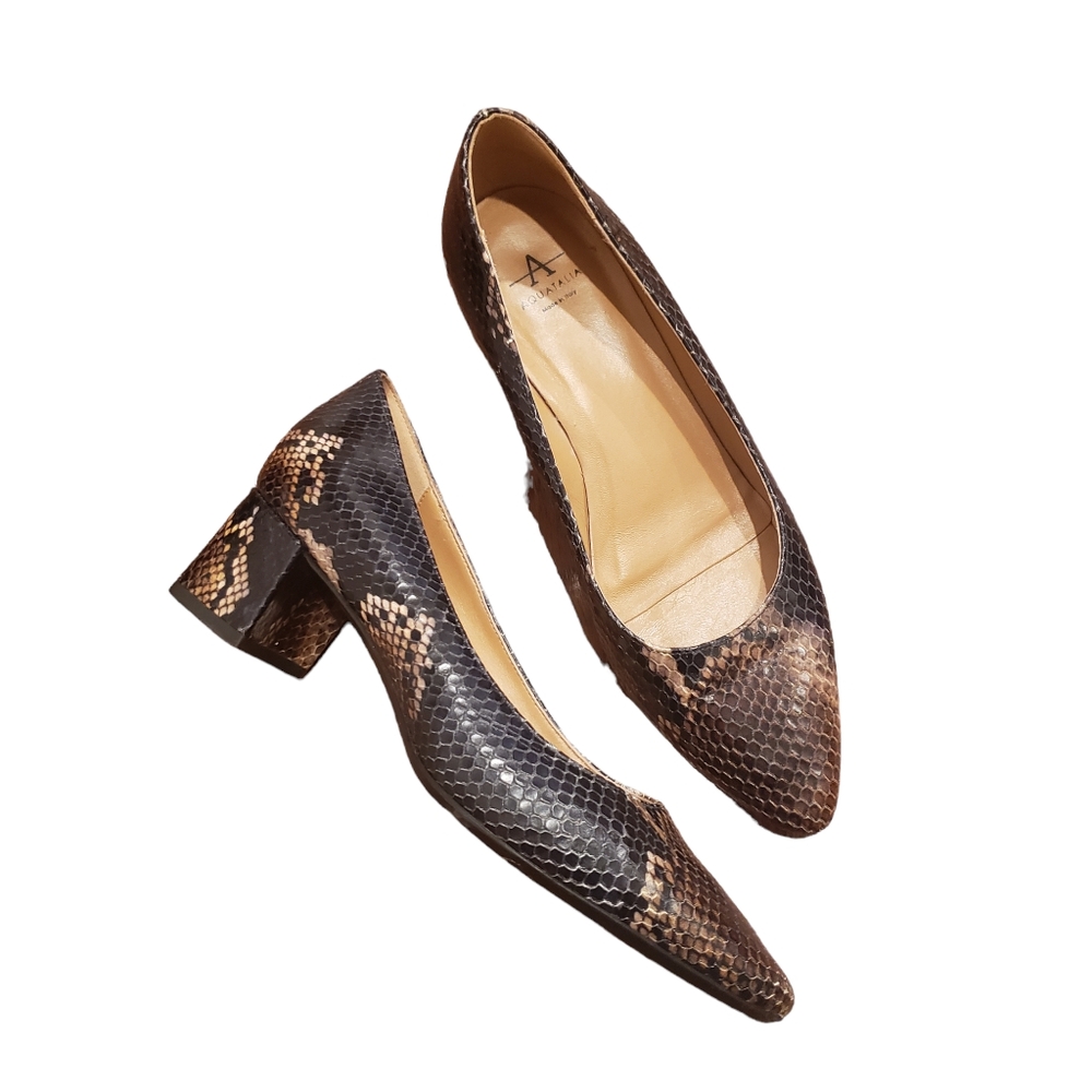 Aquatalia leather Snake Print Heels sandals shoes size 8 made in Italy